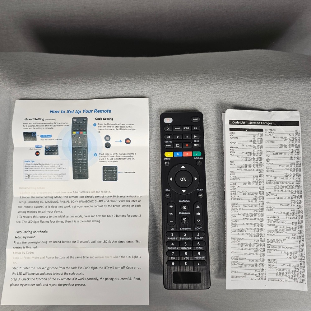 Universal Smart TV Remote Samsung LG Sony Vizio TCL Netflix 3D Apps Black